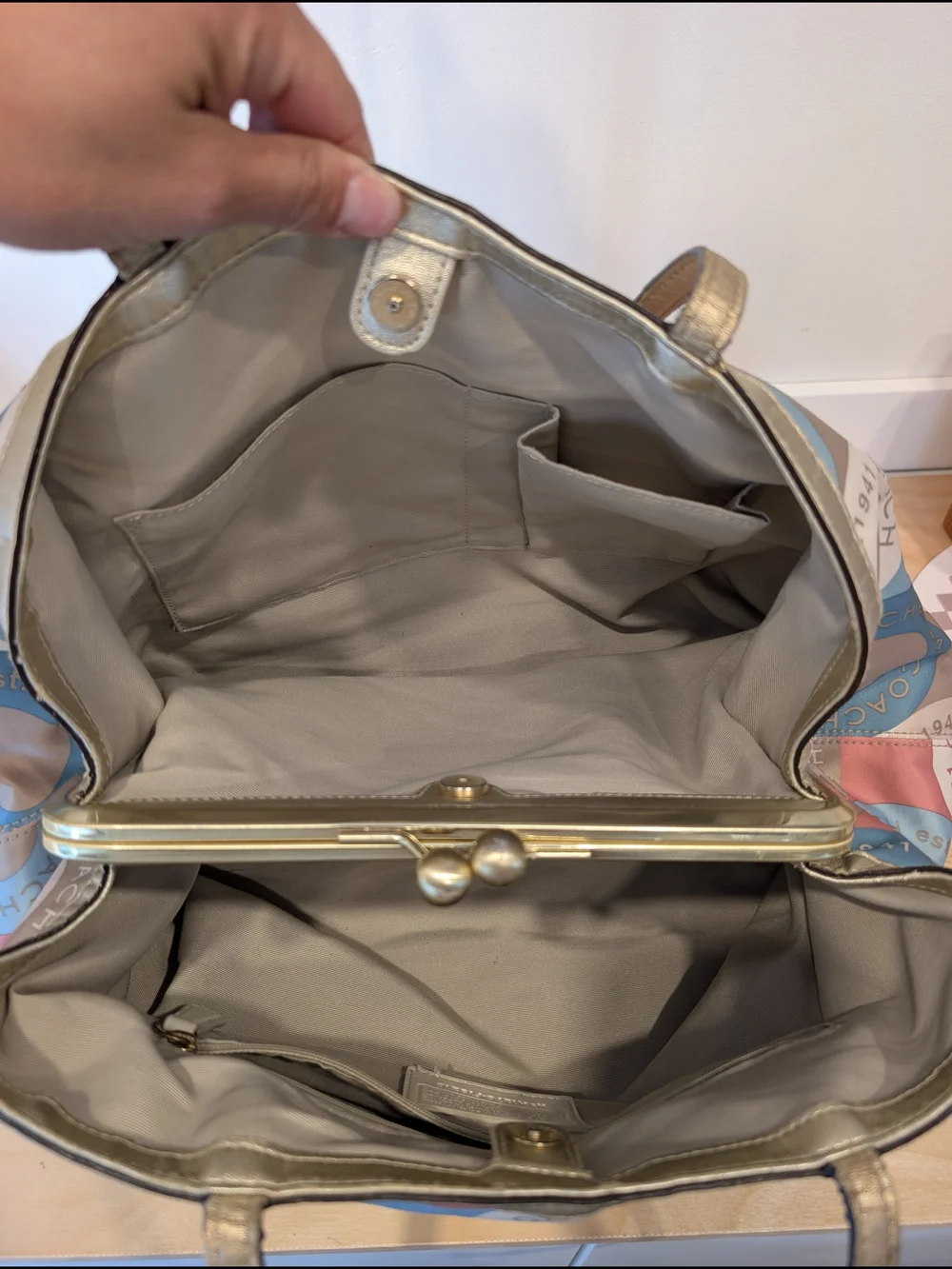 COACH Multicolor Circle Print “Est. 1941” Satchel with Gold Trim Tote Bag - Picture 8 of 16